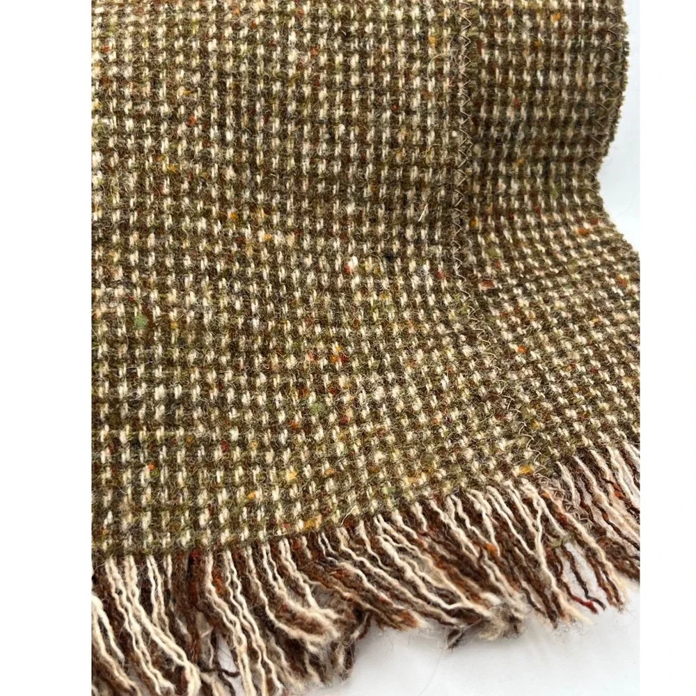 Magee Tweed Scarf Handwoven Donegal Ireland Green Brown Wool Fringed K Boyle